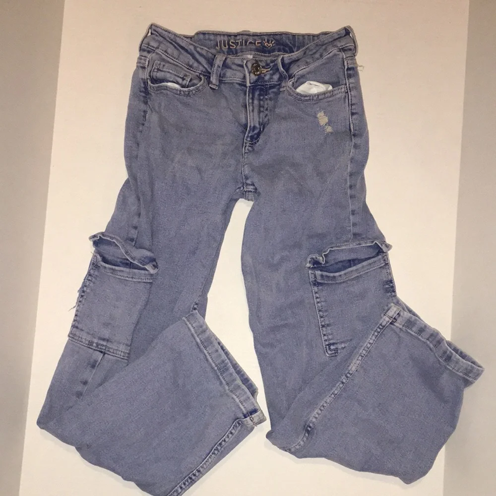 Justice Girls' Light Blue Distressed Cargo Jeans